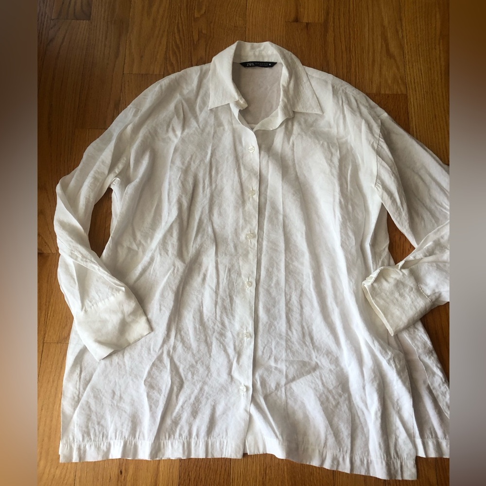 Zara soft white button up shirt